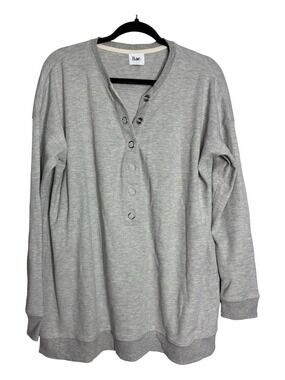 BAE. Waffle Henley Maternity Top Long Sleeve 1/2 Button Front Grey, size L